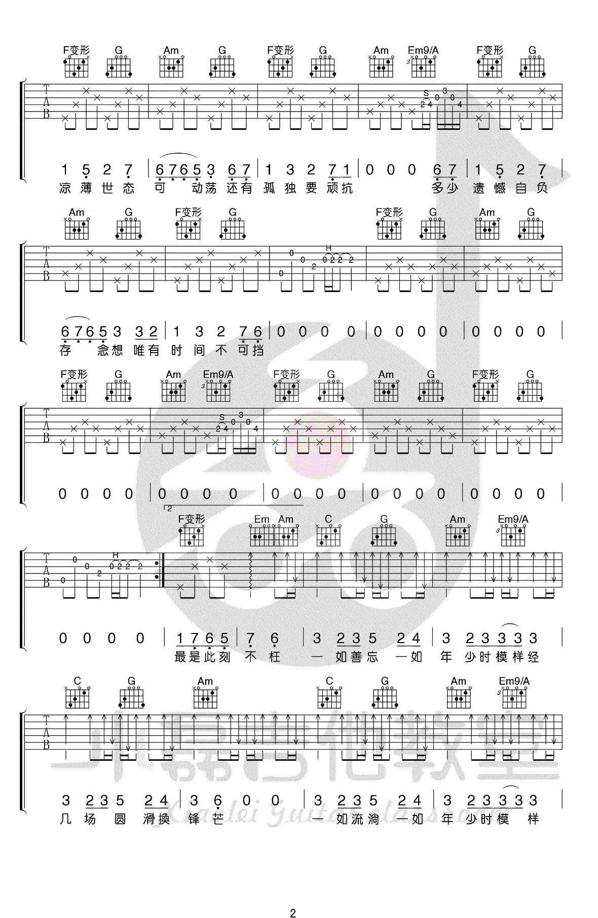 一如年少模样吉他谱_陈鸿宇_C调弹唱谱_吉他教学视频