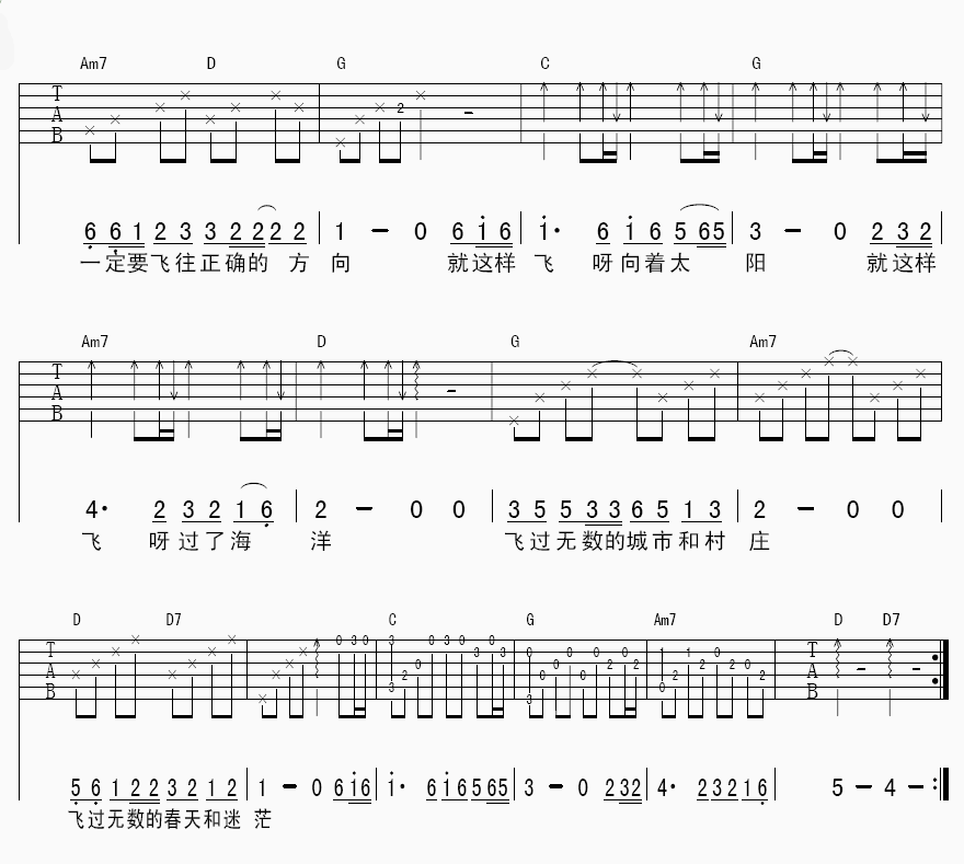 我是一只离群的鸟吉他谱_G调附前奏_零零柒编配_洪启