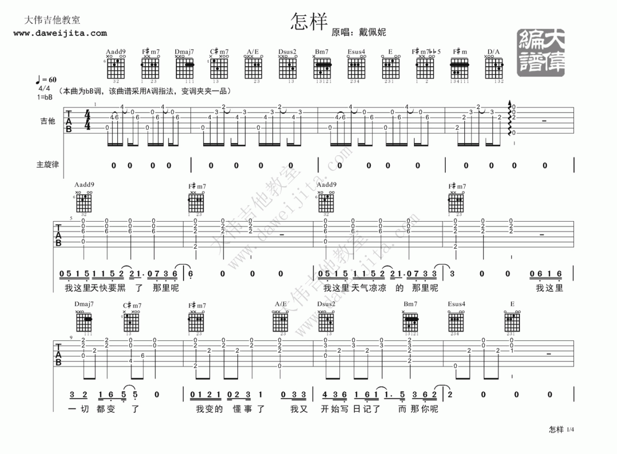 戴佩妮_怎样_吉他谱_大伟吉他版