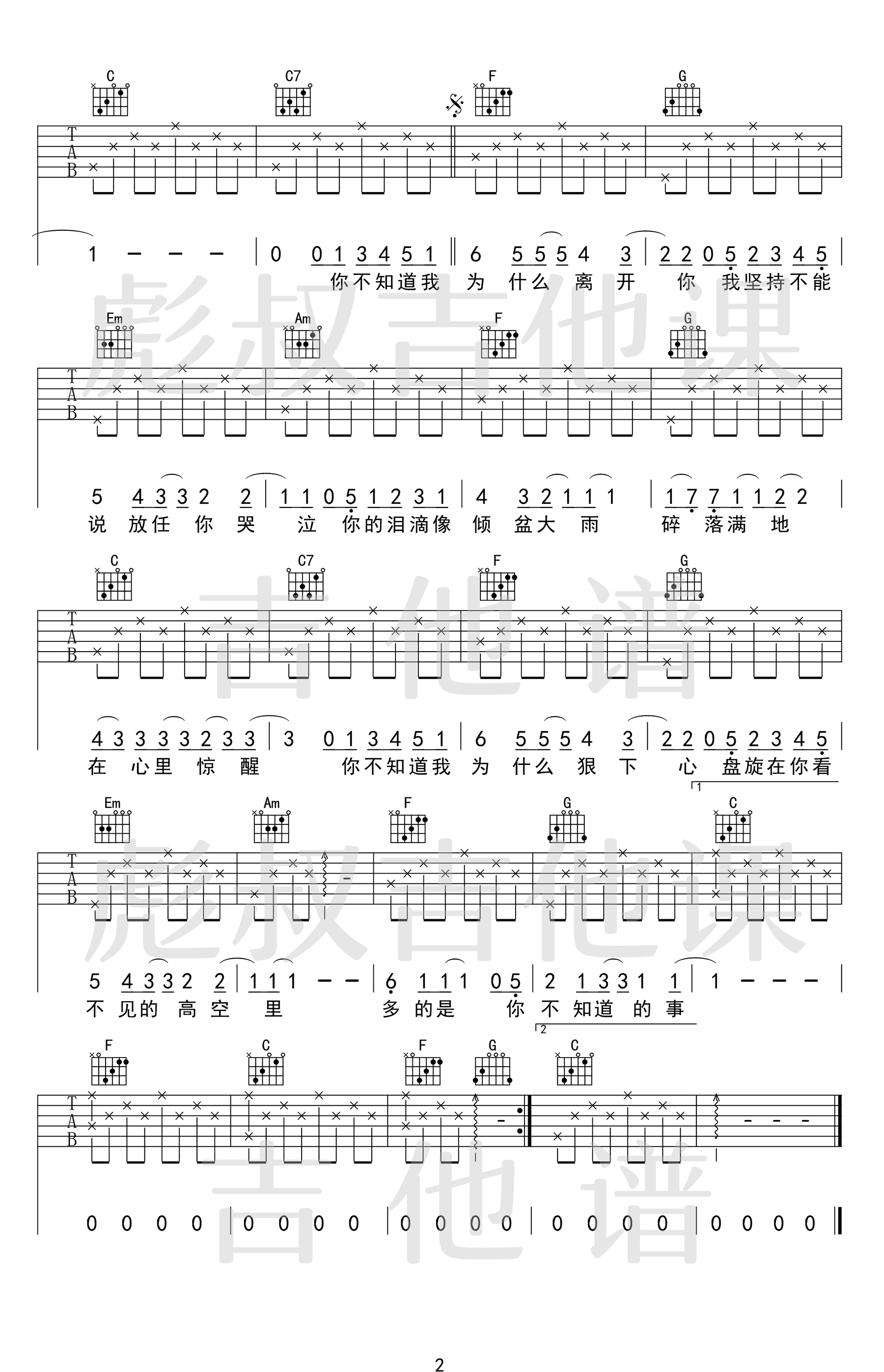 _你不知道的事_吉他谱_王力宏_C调弹唱六线谱_高清图片谱