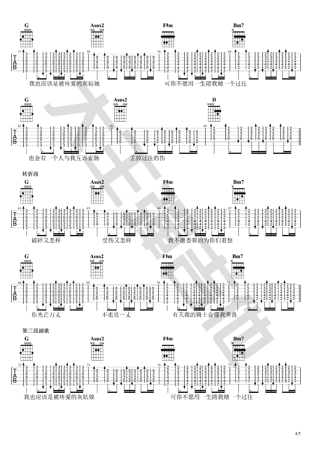 陈雪凝_灰姑娘_吉他谱_弹唱教学视频_带Solo