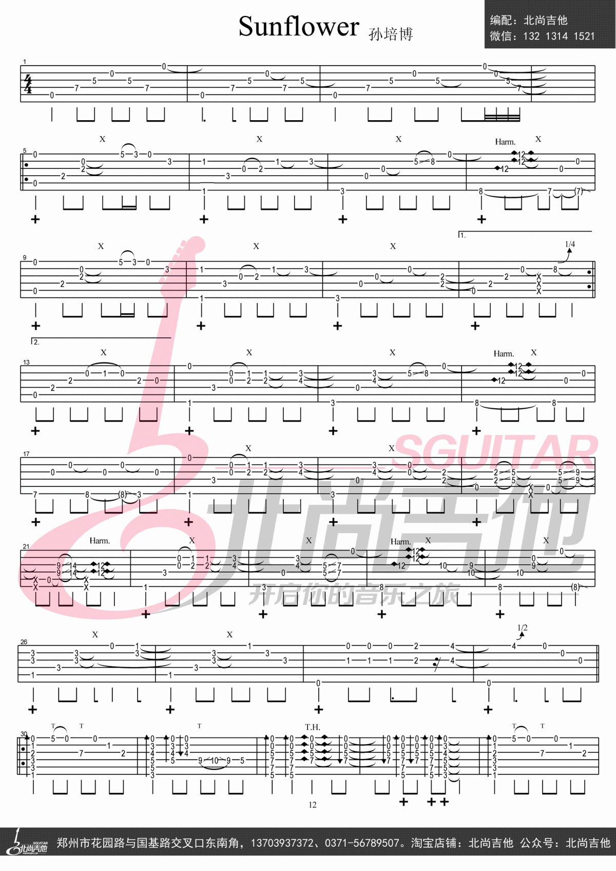 Sunflower指弹谱_孙培博_太阳花_吉他独奏谱_高清图片谱