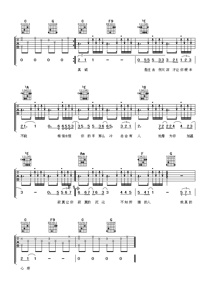 寂寞让你更快乐吉他谱_C调六线谱_阿潘音乐工场编配_陈奕迅