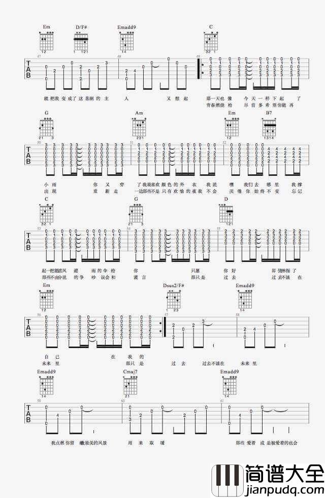 小雨日记吉他谱_C调六线谱_崔跃文