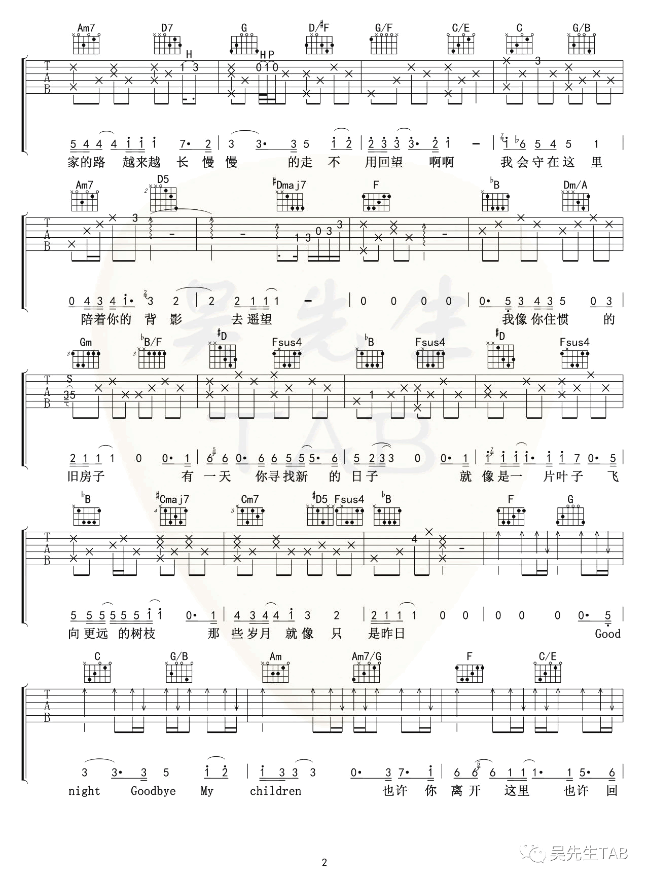 我会守在这里吉他谱_毛不易_以家人之名_主题曲