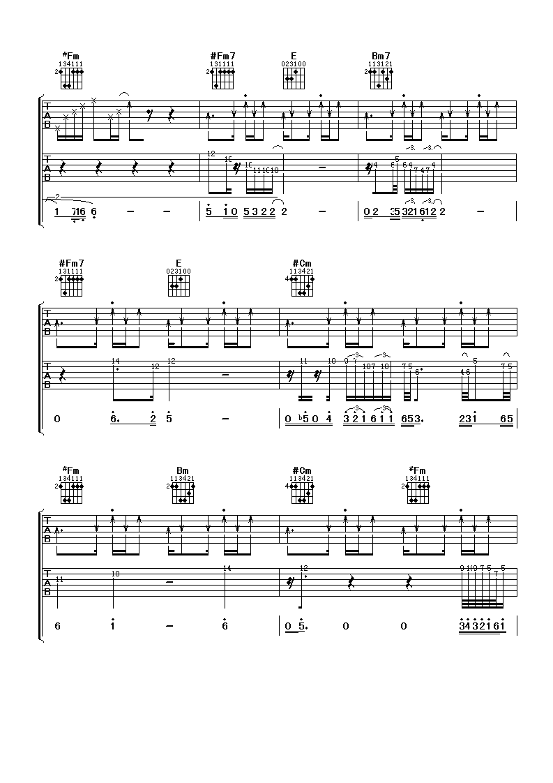 光荣吉他谱_A调六线谱_扫弦版_bobo