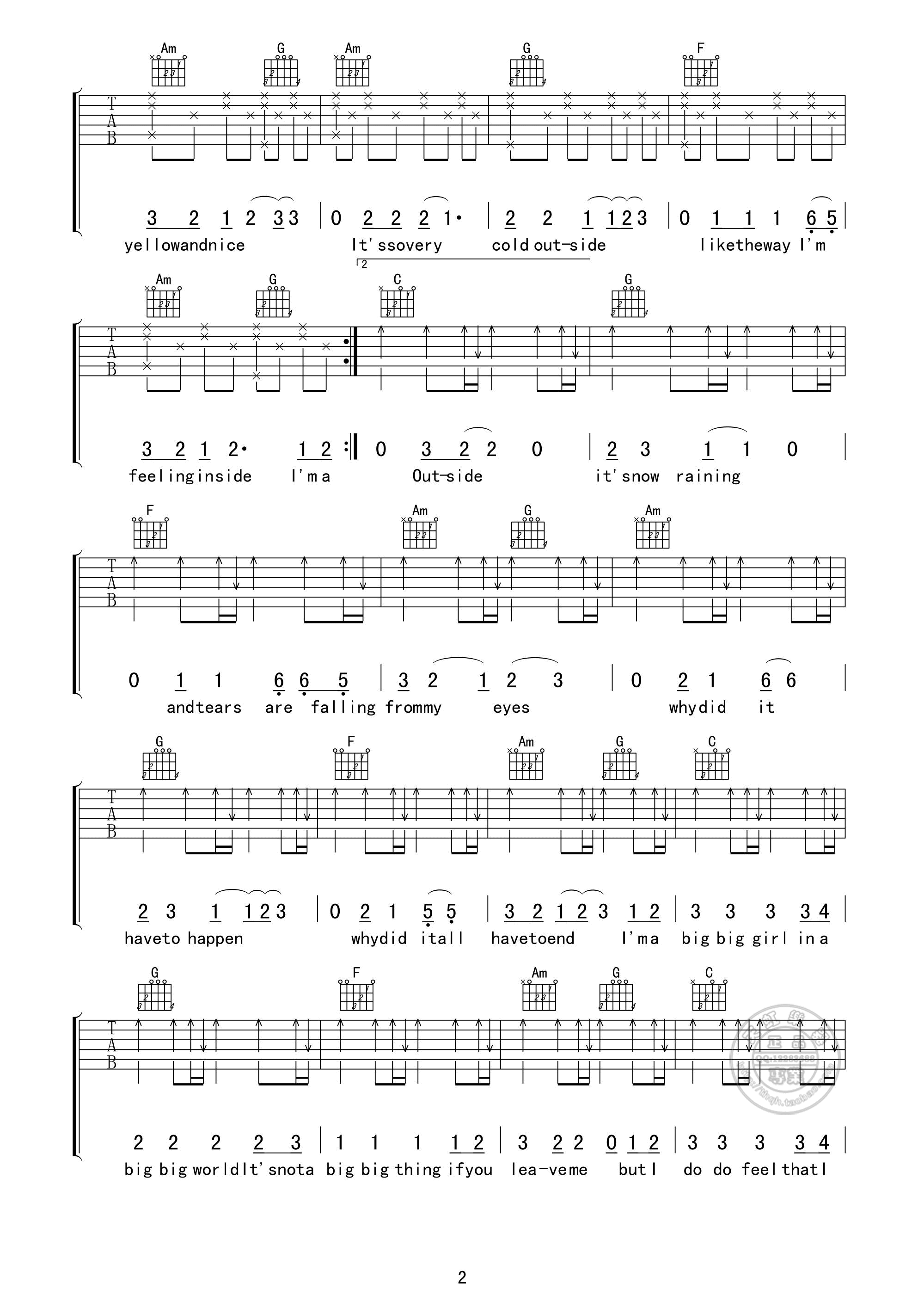 Big_Big_World吉他谱_C调高清版_天虹乐器编配_Emilia