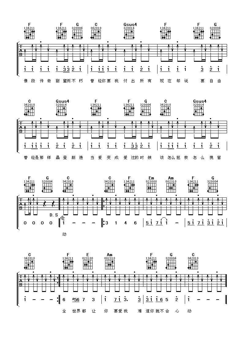 我们能不能不分手吉他谱_C调六线谱_阿潘音乐工场编配_花儿乐队