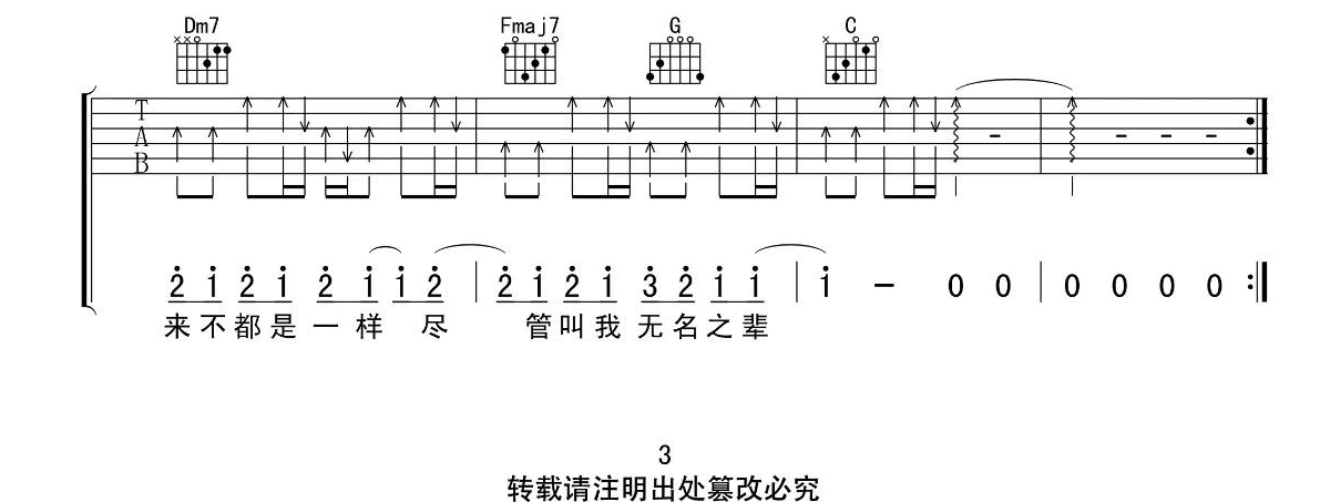 无名之辈吉他谱_陈雪燃_C调弹唱谱_图片谱