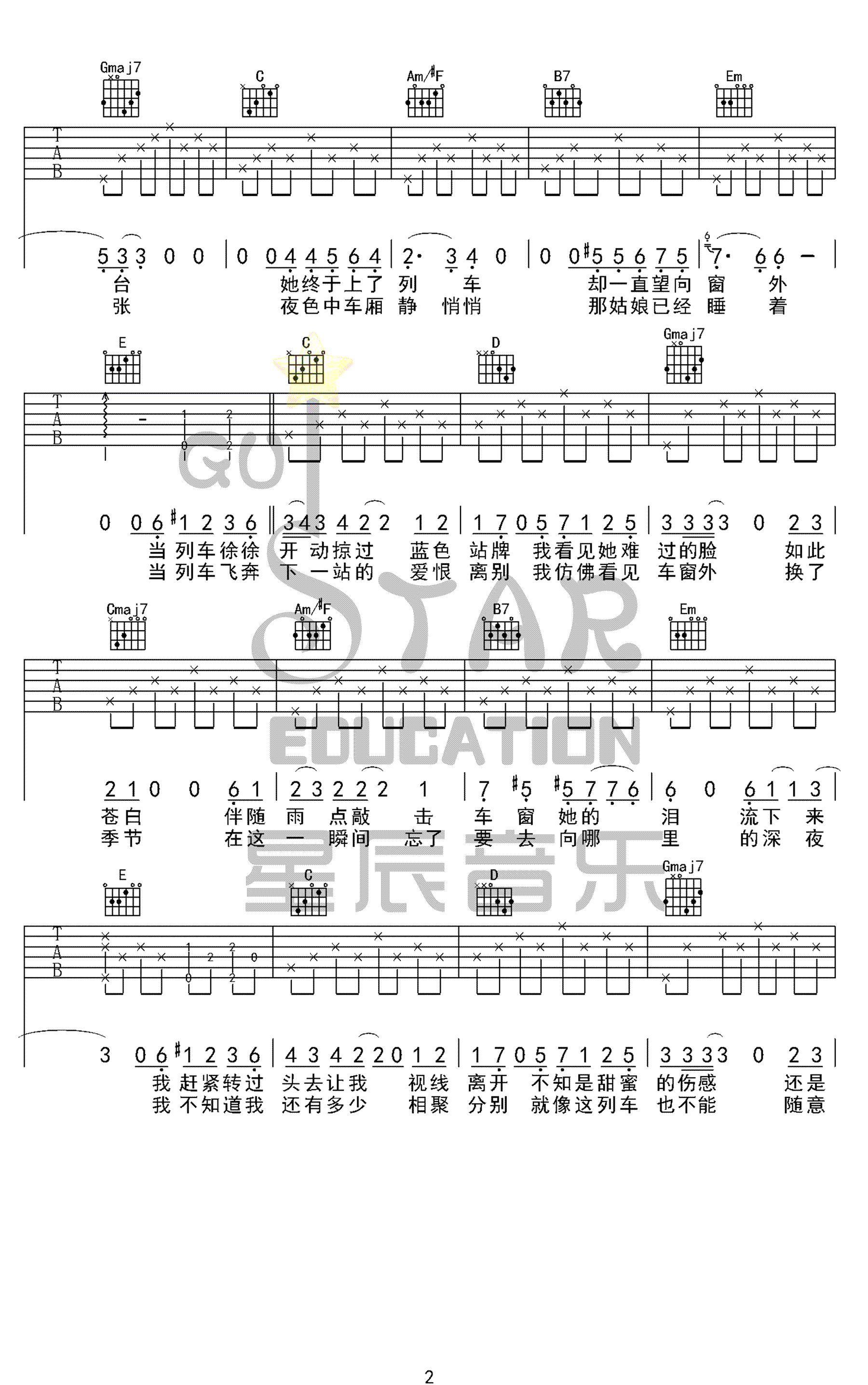 李健_车站_吉他谱_G调_超级还原版_弹唱谱