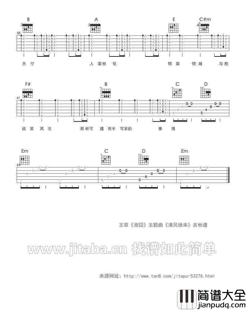 清风徐来吉他谱_C调_王菲