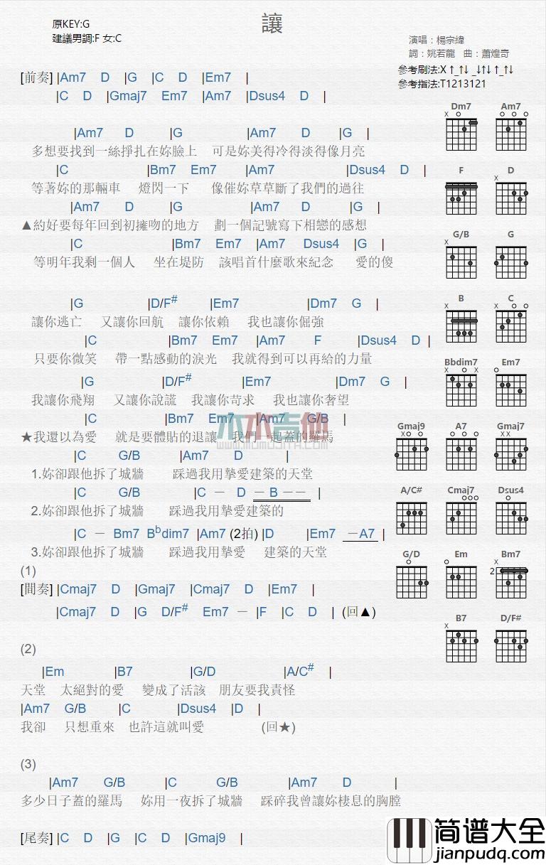 让_吉他谱_杨宗纬