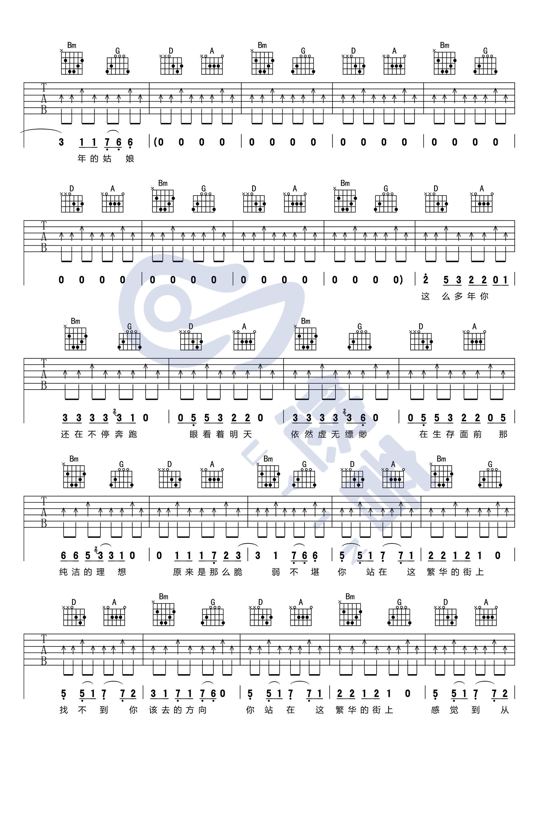 那一年吉他谱_许巍_D调六线谱_弹唱演示视频