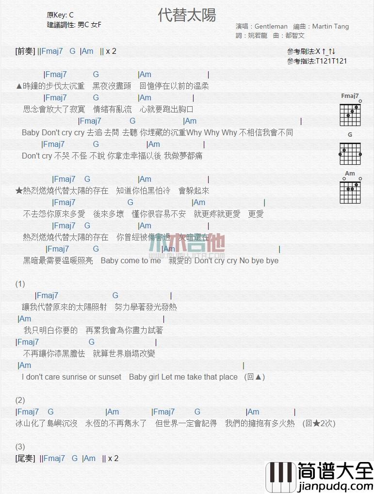 代替太阳_吉他谱_Gentleman