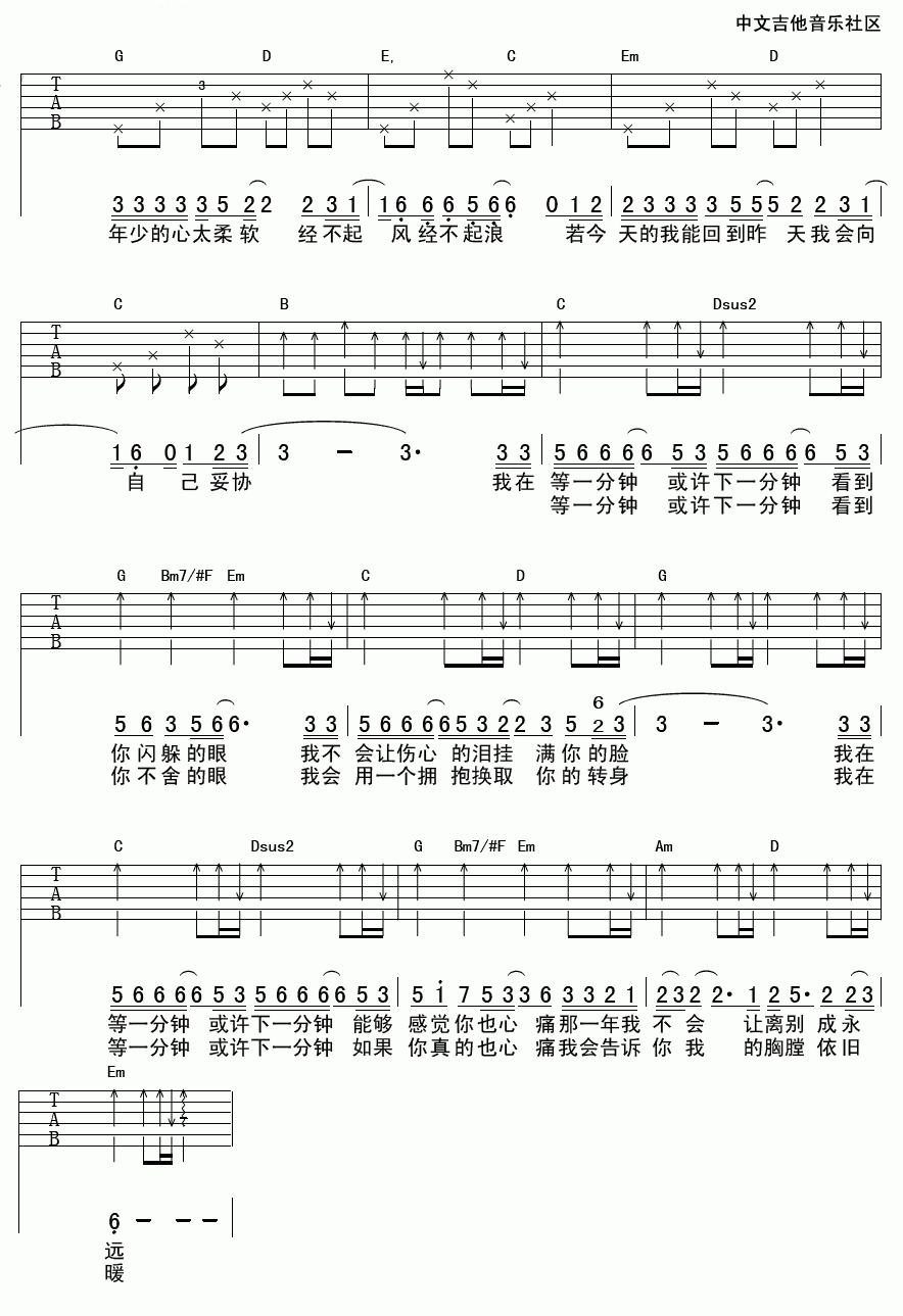 等一分钟吉他谱__徐誉滕