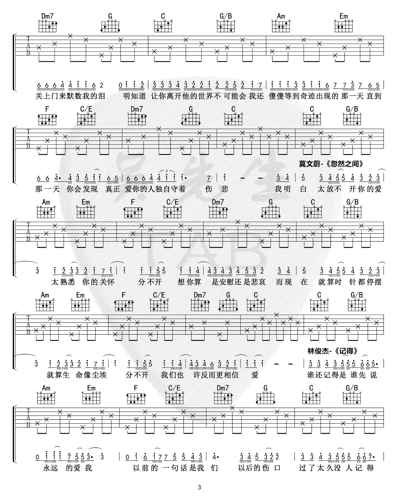 卡农走向歌曲串烧吉他谱_15634145和弦进行_弹唱谱