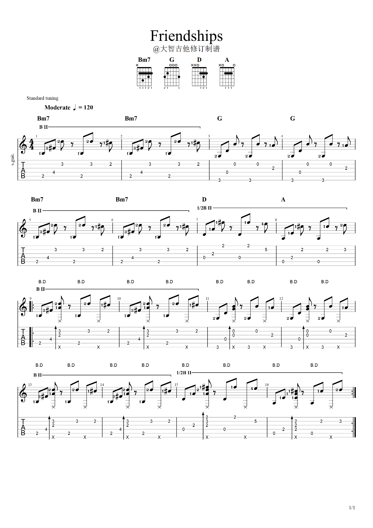 Friendships指弹谱_抖音神曲_吉他指弹教学视频