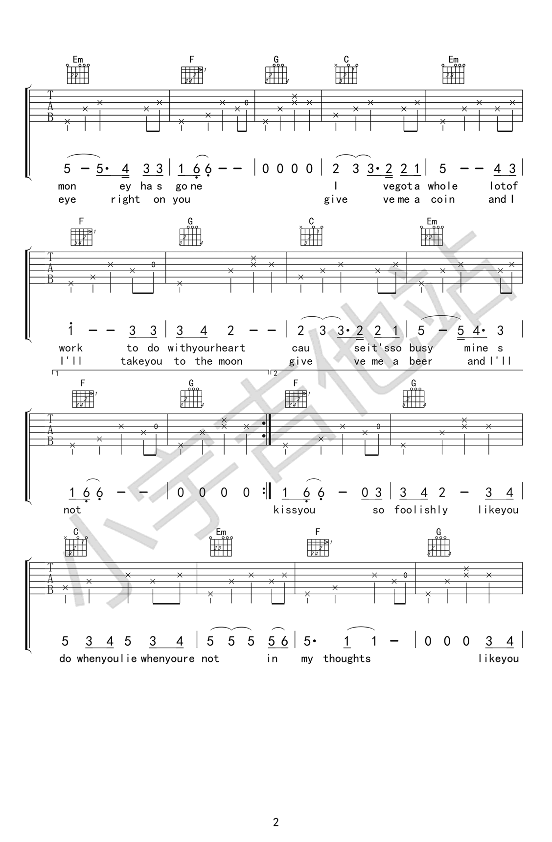 Loving_strangers吉他谱_Tiger_好声音版本_C调弹唱谱