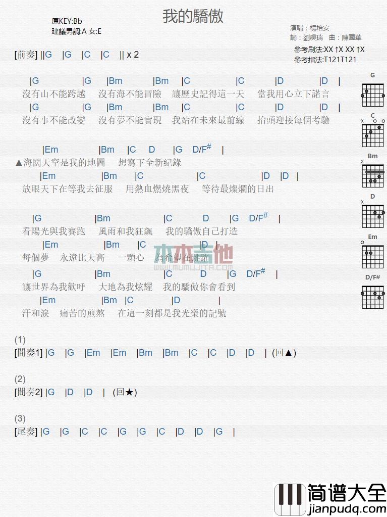 我的骄傲_吉他谱_杨培安