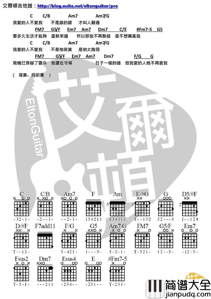 我爱的人不爱我_吉他谱_张智成