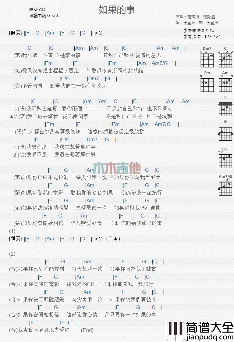 如果的事_吉他谱_范玮琪