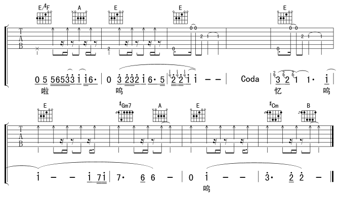 寒雨吉他谱_E调六线谱_齐秦