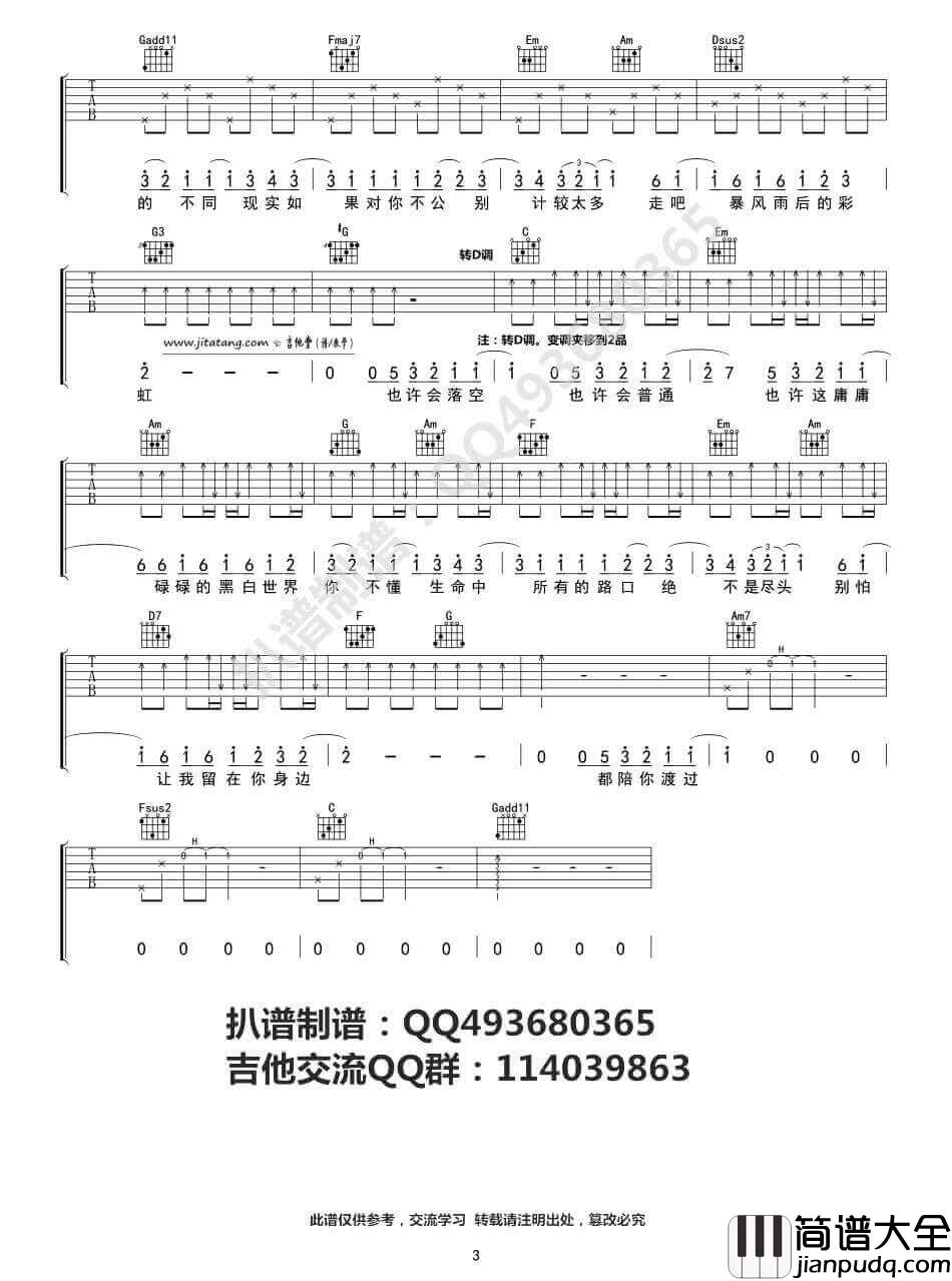 让我留在你身边_吉他谱_C调简单版_附前奏_陈奕迅