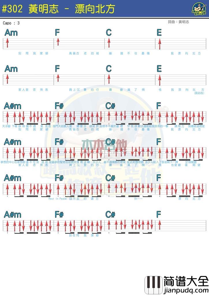 飘向北方_吉他谱_黄明志,王力宏