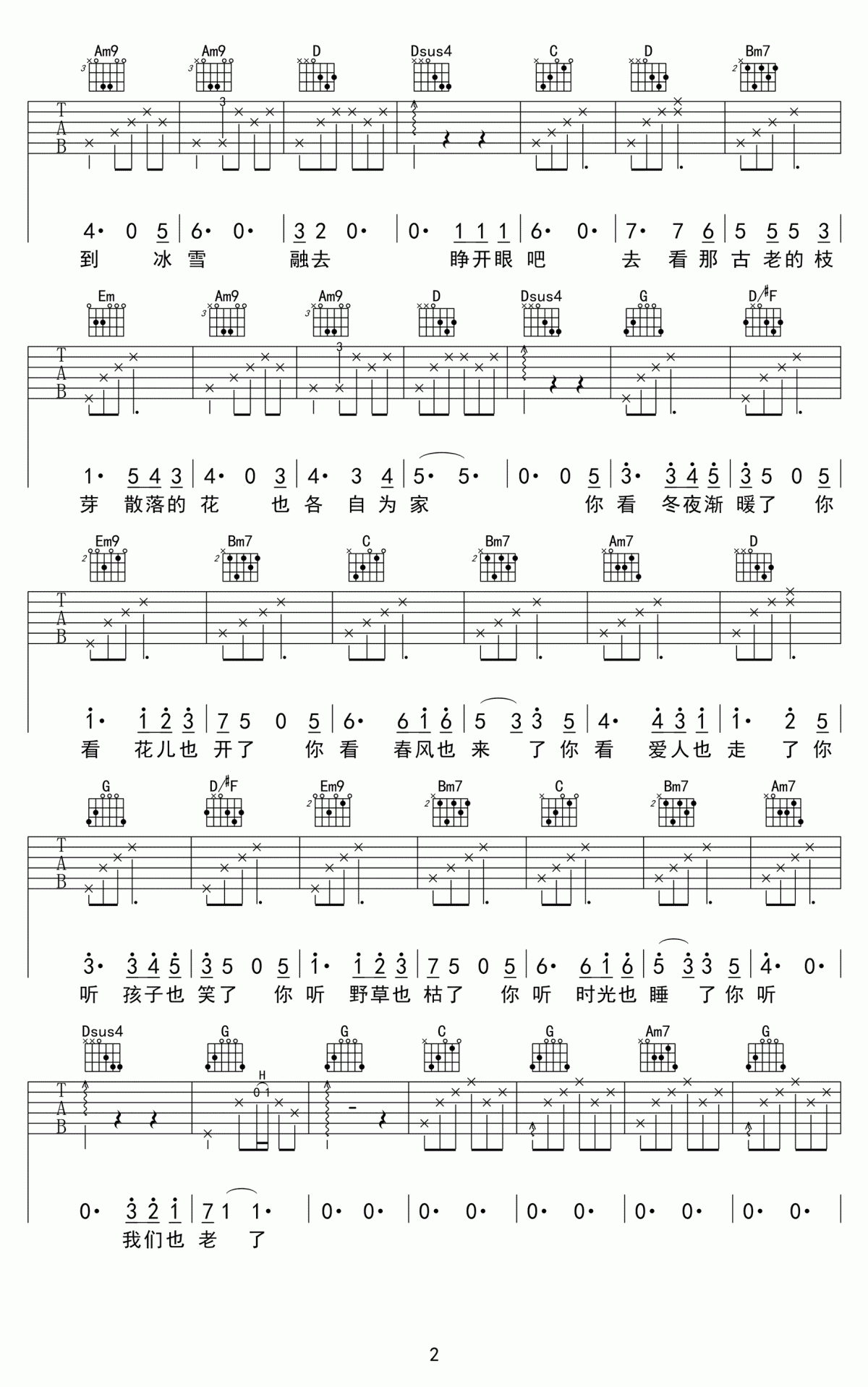 倪健_花落知多少_吉他谱_G调_弹唱谱