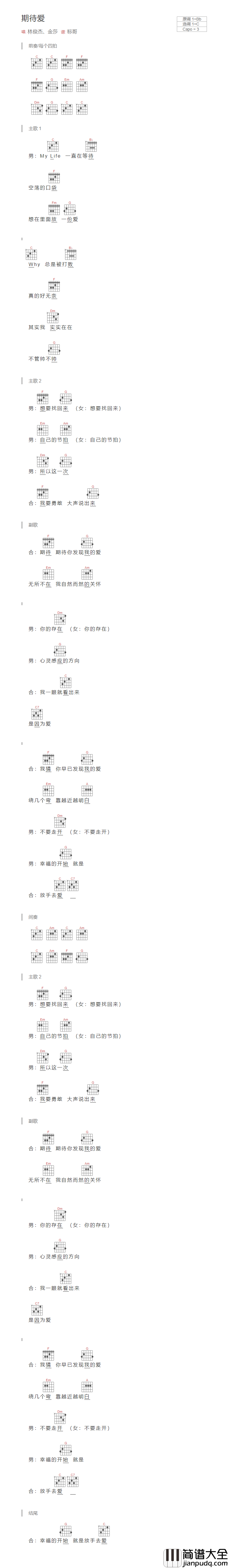 期待爱吉他谱_C调和弦谱_音乐之家编配_林俊杰