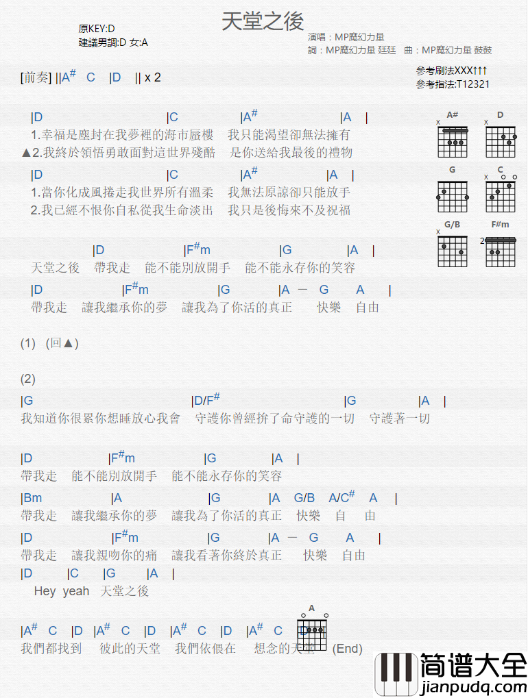 天堂之后_吉他谱_MP魔幻力量