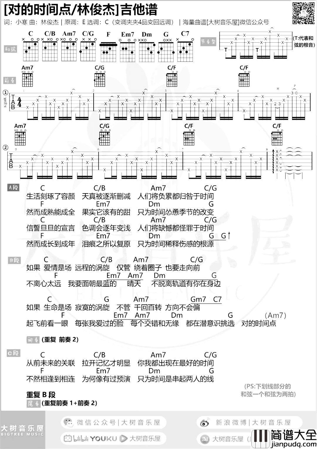 对的时间点吉他谱_C调和弦_林俊杰