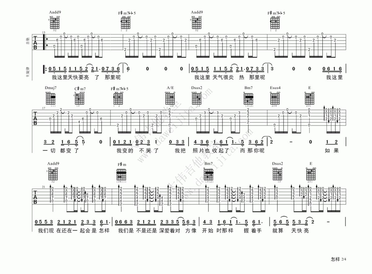 戴佩妮_怎样_吉他谱_大伟吉他版