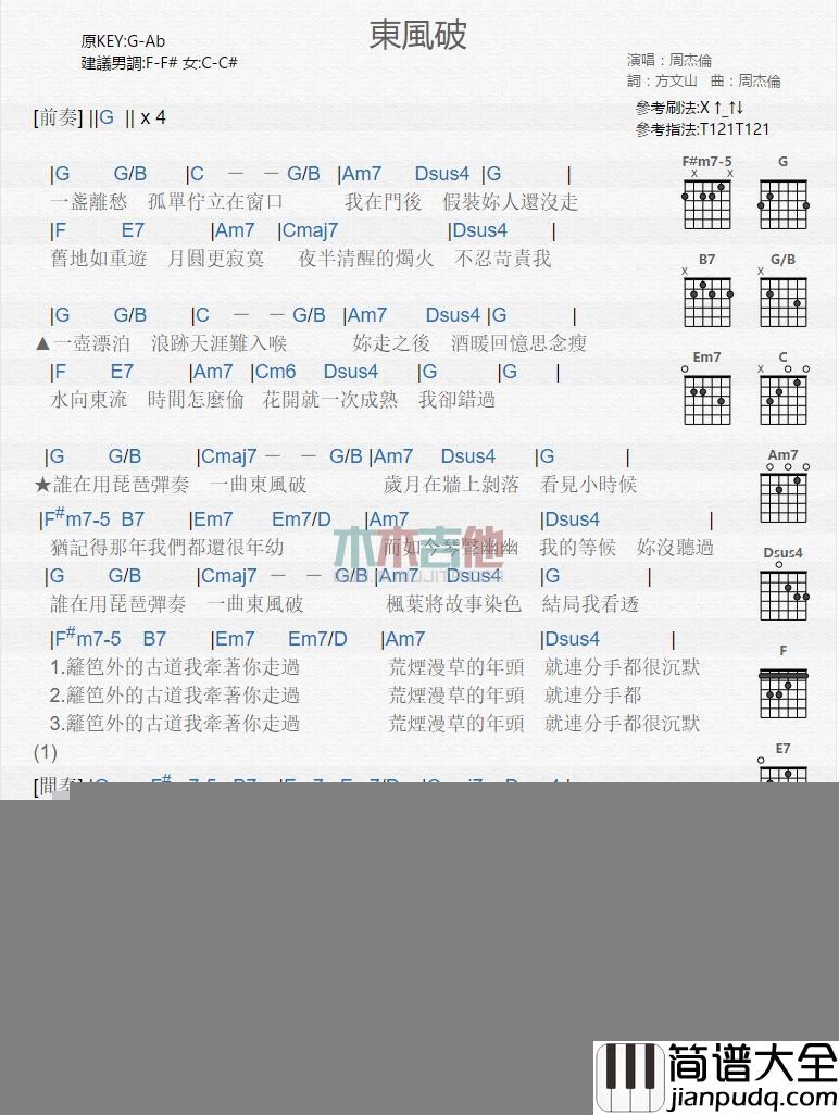 东风破_吉他谱_周杰伦