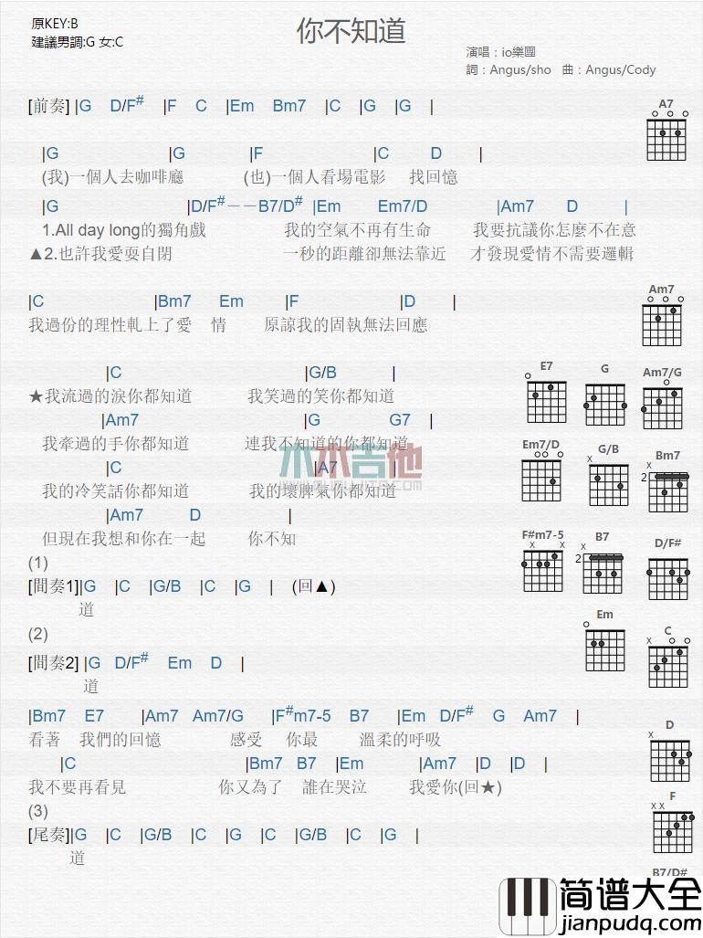 你不知道_吉他谱_io乐团