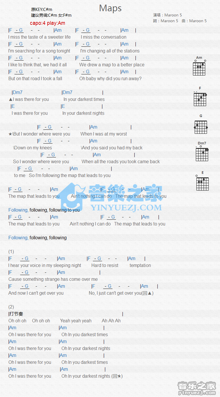 maps吉他谱_C调精选版_Maroon_5