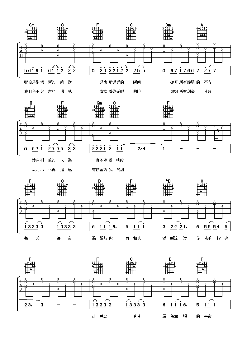 陷入爱里面吉他谱_F调六线谱_阿潘音乐工场编配_俞灏明