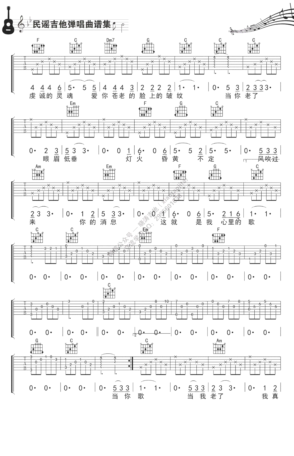 当你老了吉他谱C调_赵照_弹唱示范+吉他教学视频