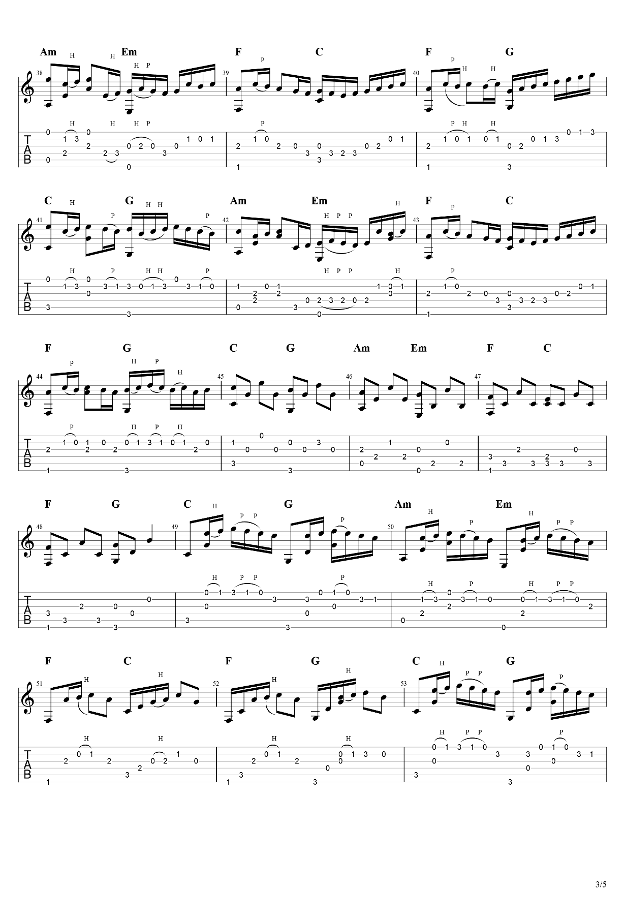 卡农吉他谱_Canon独奏指弹谱(附吉他演示+教学视频)