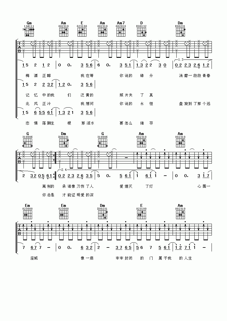 张靓颖_围城_吉他谱