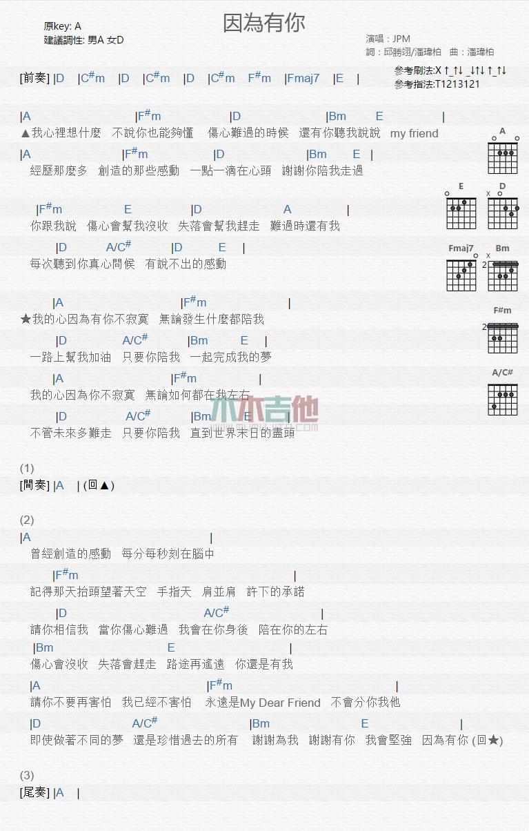 因为有你_吉他谱_JPM