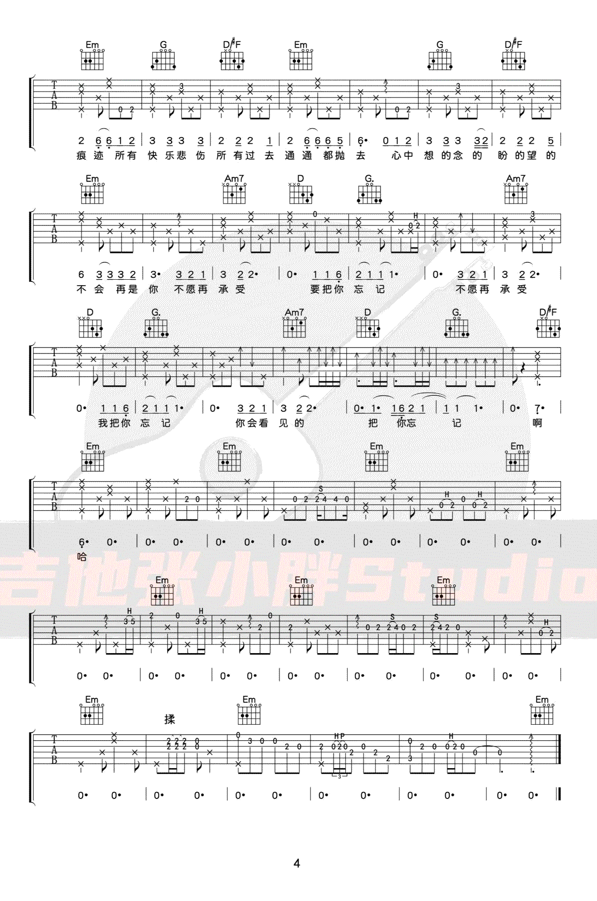 _浪人情歌_吉他谱_伍佰_G调原版弹唱六线谱