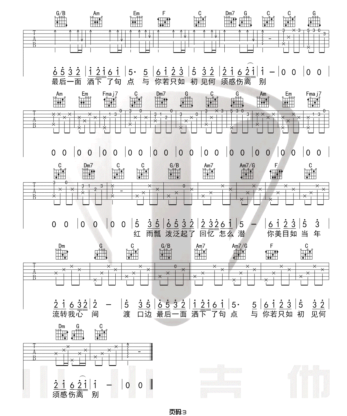 _如果当时_吉他谱_许嵩_C调原版六线谱_吉他弹唱教学