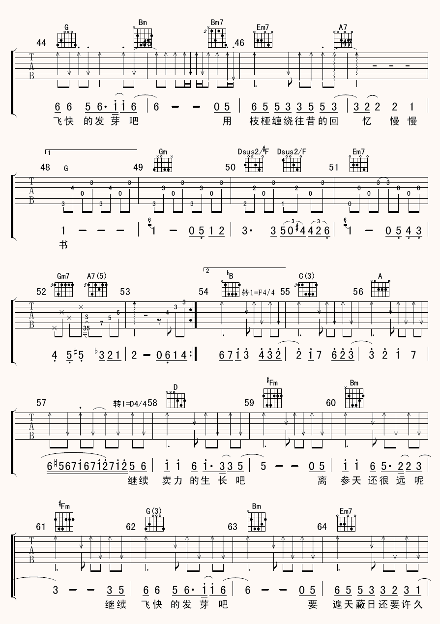 藤吉他谱_F调六线谱_许榕编配_小柯