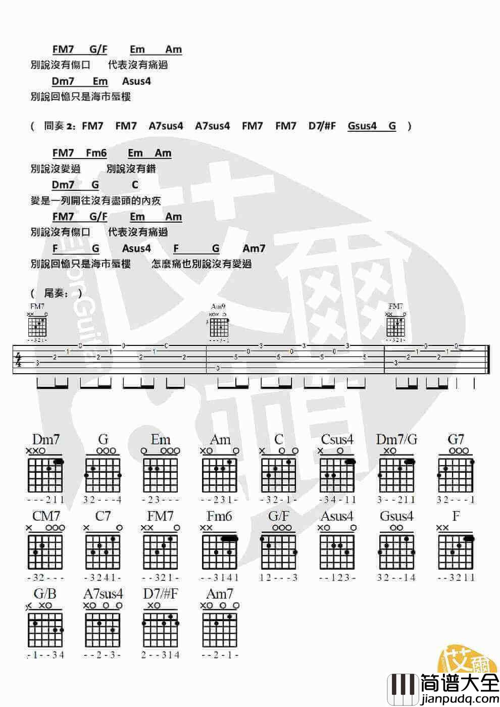 别说没爱过吉他谱、韦礼安、吉他谱C调简单版