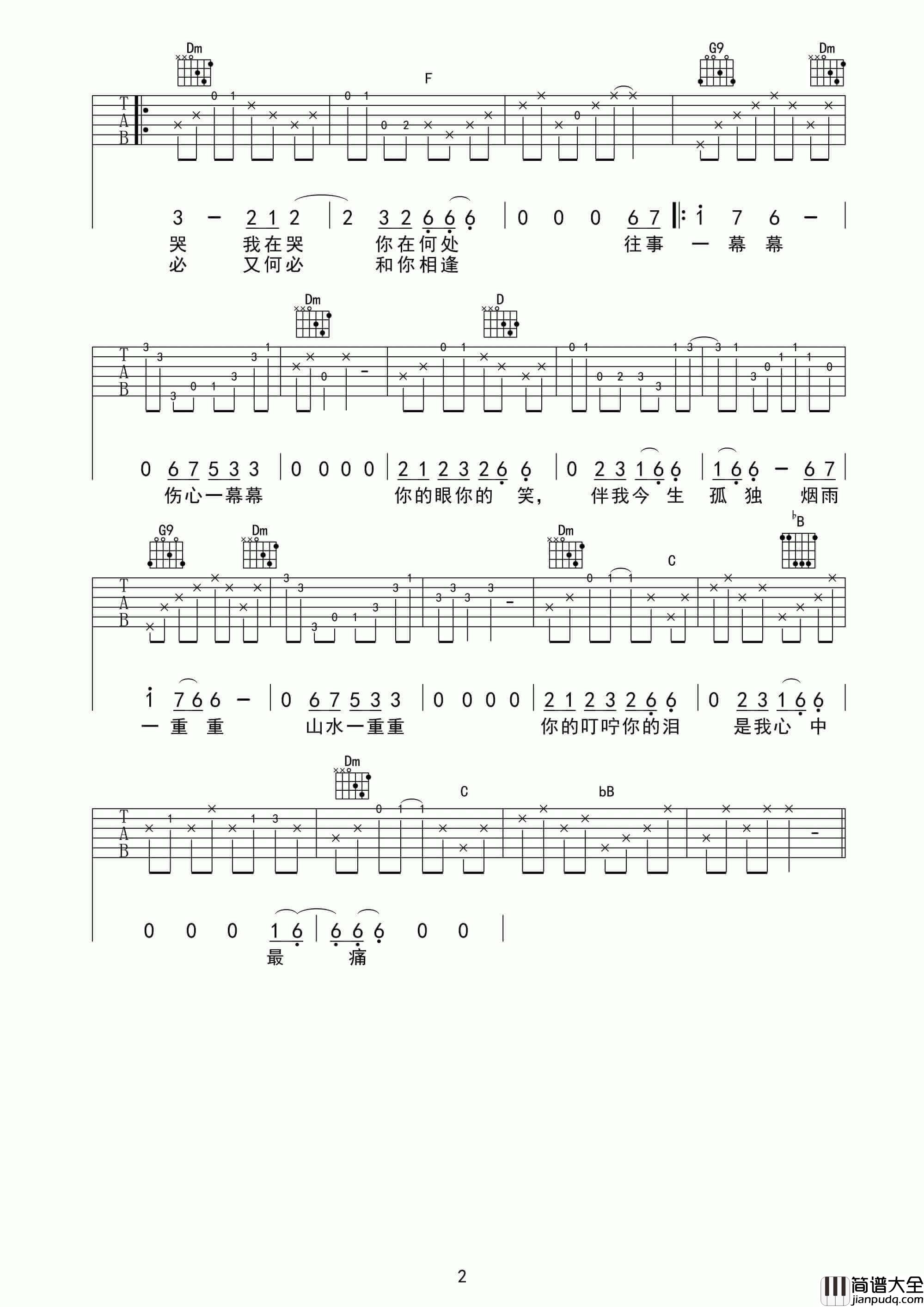 烟雨濛濛吉他谱_F调六线谱_男生版_古巨基