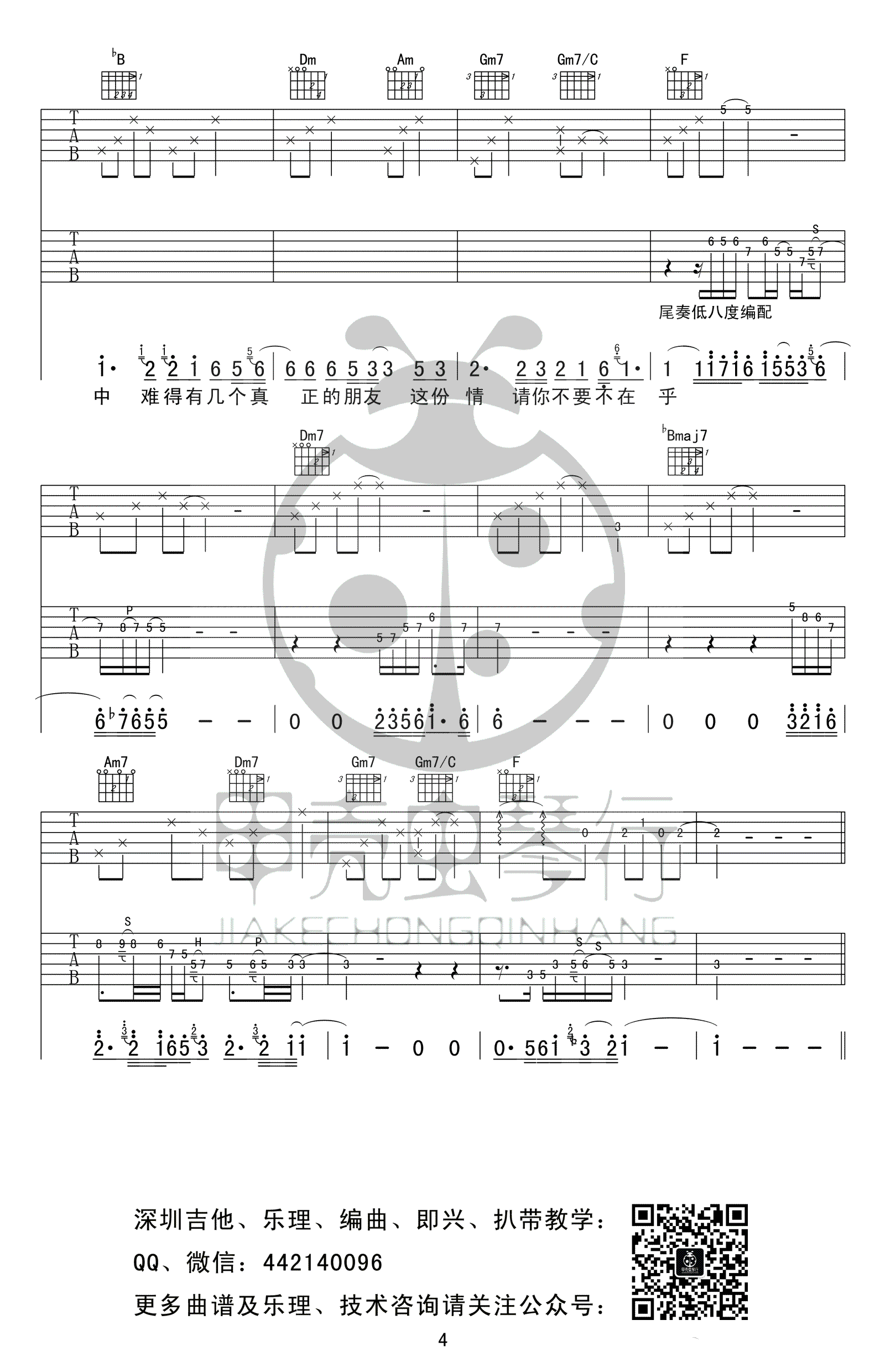 _朋友别哭_吉他谱_吕方_F调带solo弹唱谱_高清六线谱