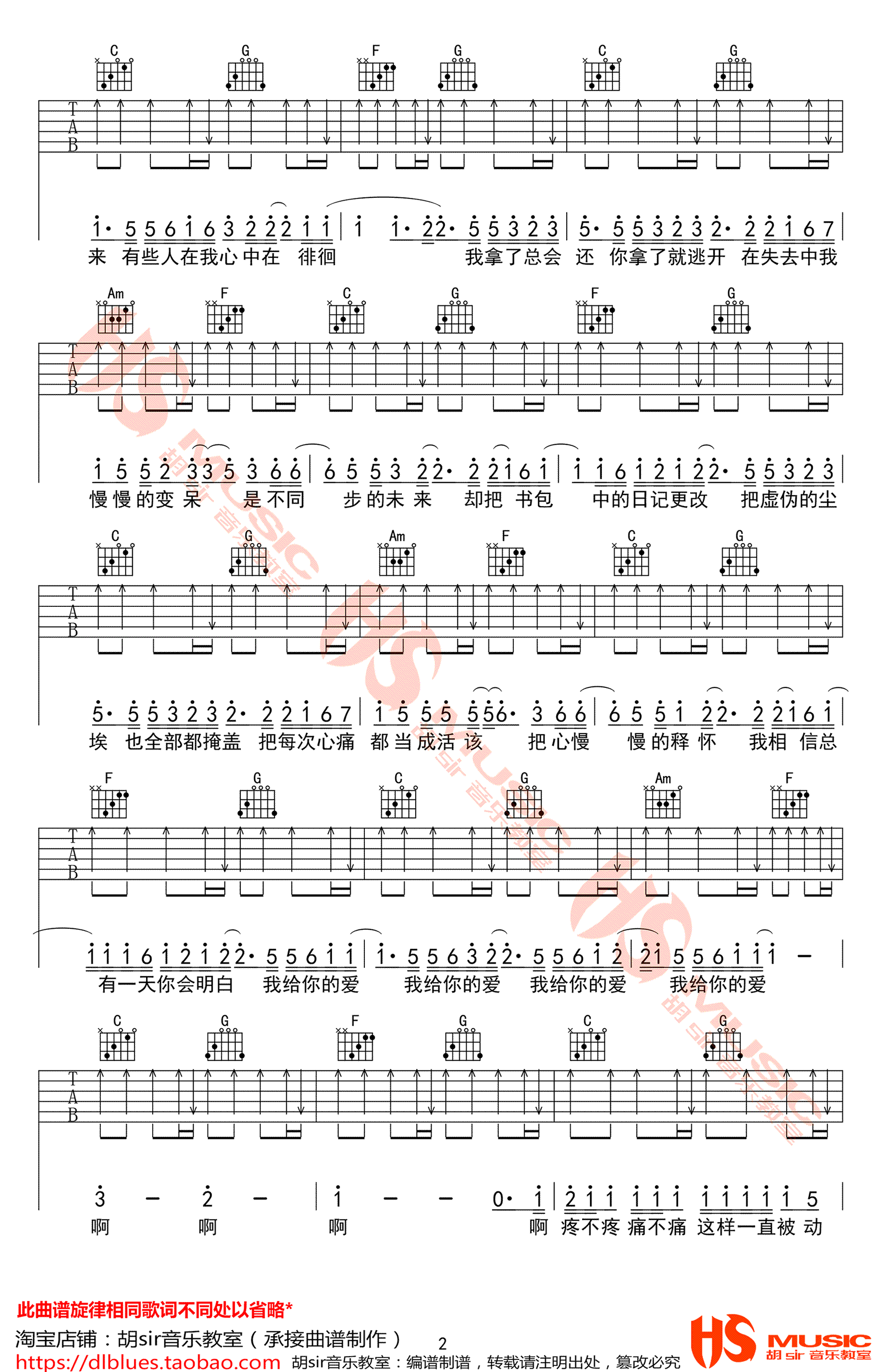 _去年夏天_吉他谱_王大毛_C调原版弹唱六线谱