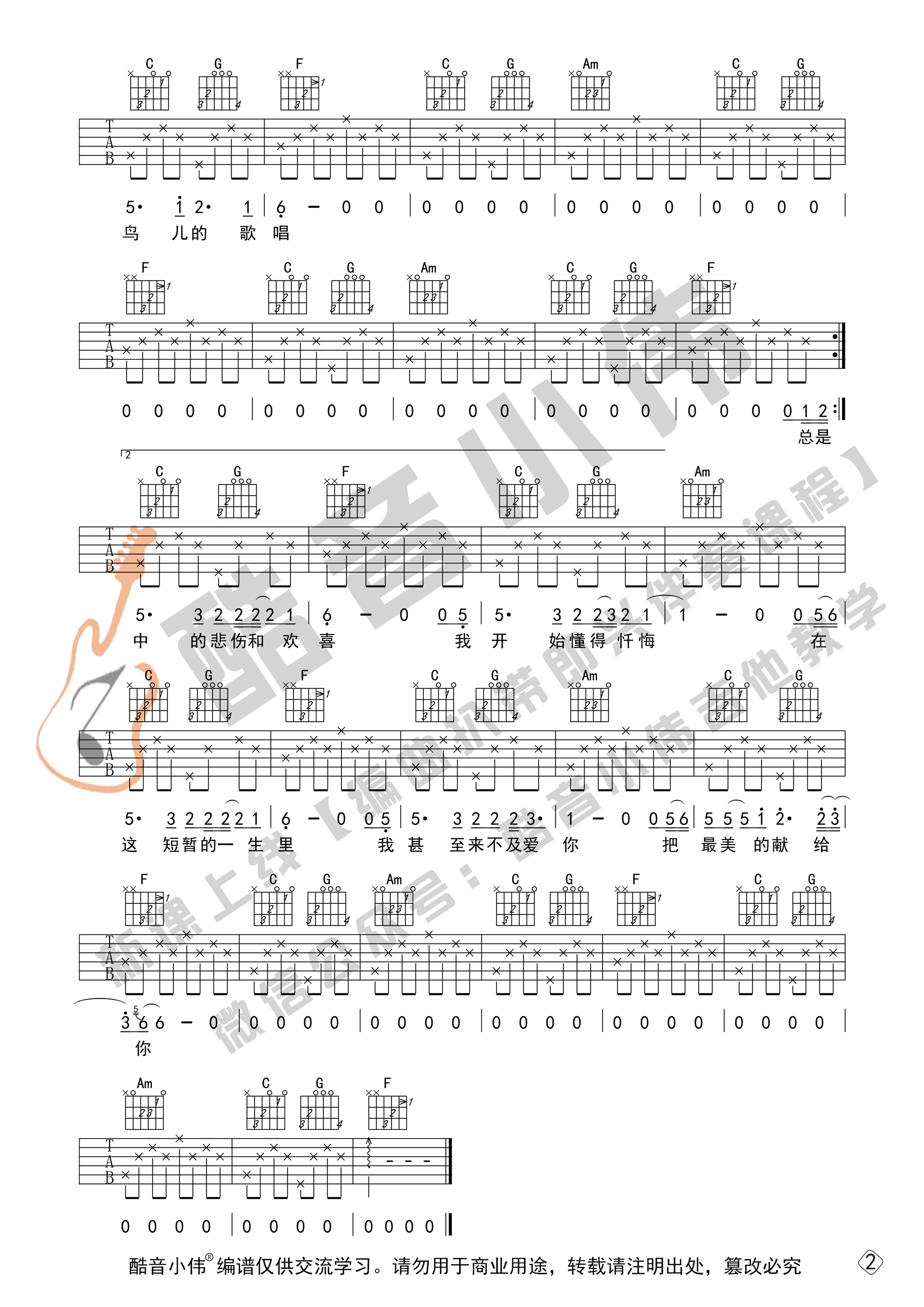 _我们_吉他谱C调初级版_酷音小伟编谱_许巍