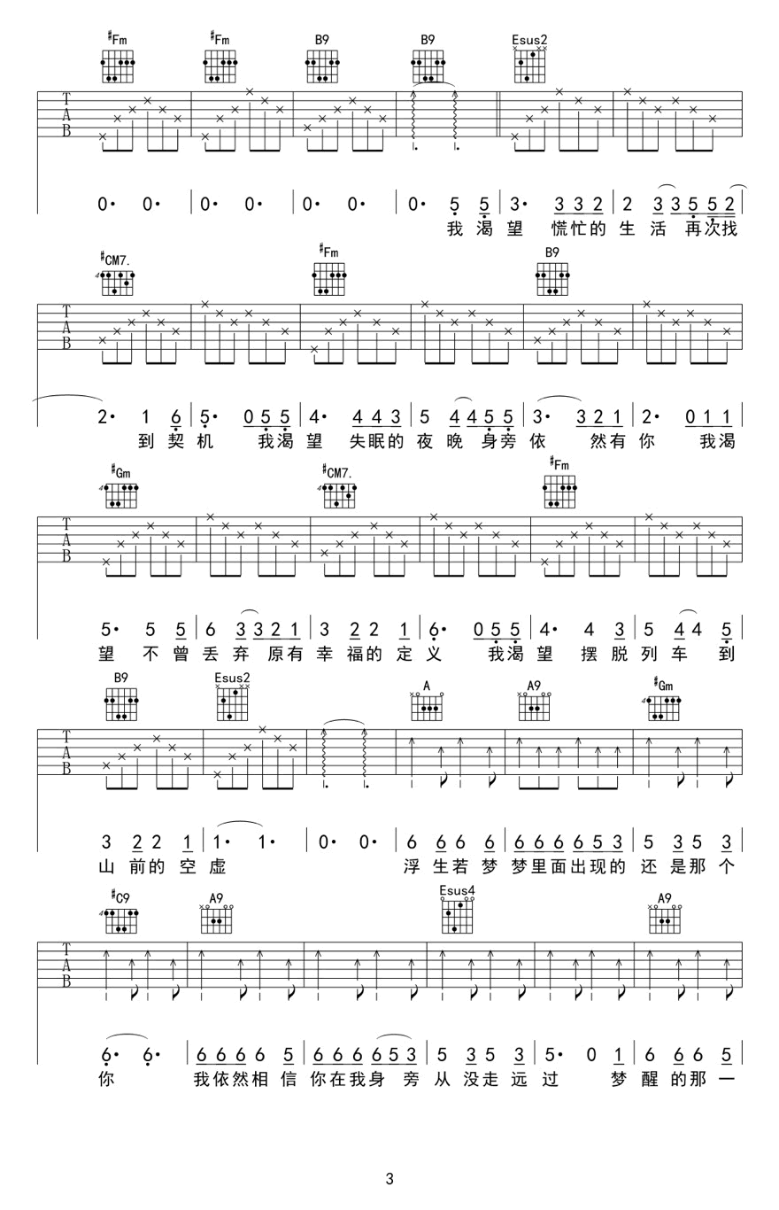 我渴望吉他谱_王宇良__我渴望_E调弹唱谱_高清六线谱